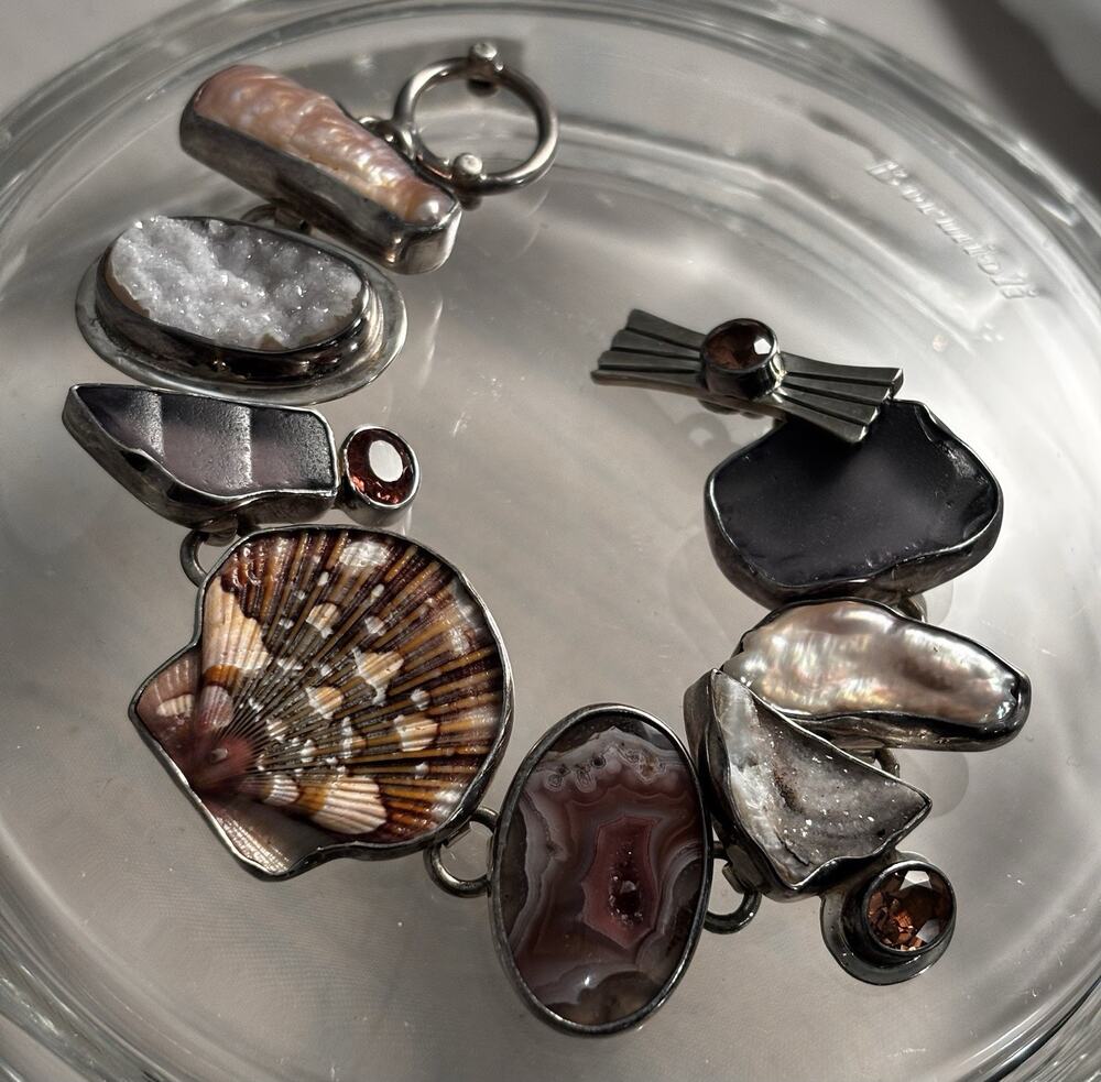 Echo Of The Dreamer Sterling/Pearl/Shell/Druzy/Glass/Tourmaline/Agate BRACELET